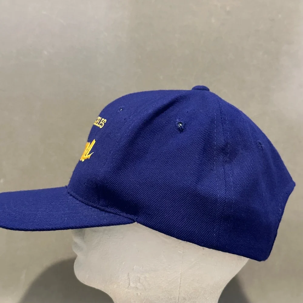 Vintage Los Angeles Rams Snapback Hat Blue Yellow NFL Script Embroidered Cap